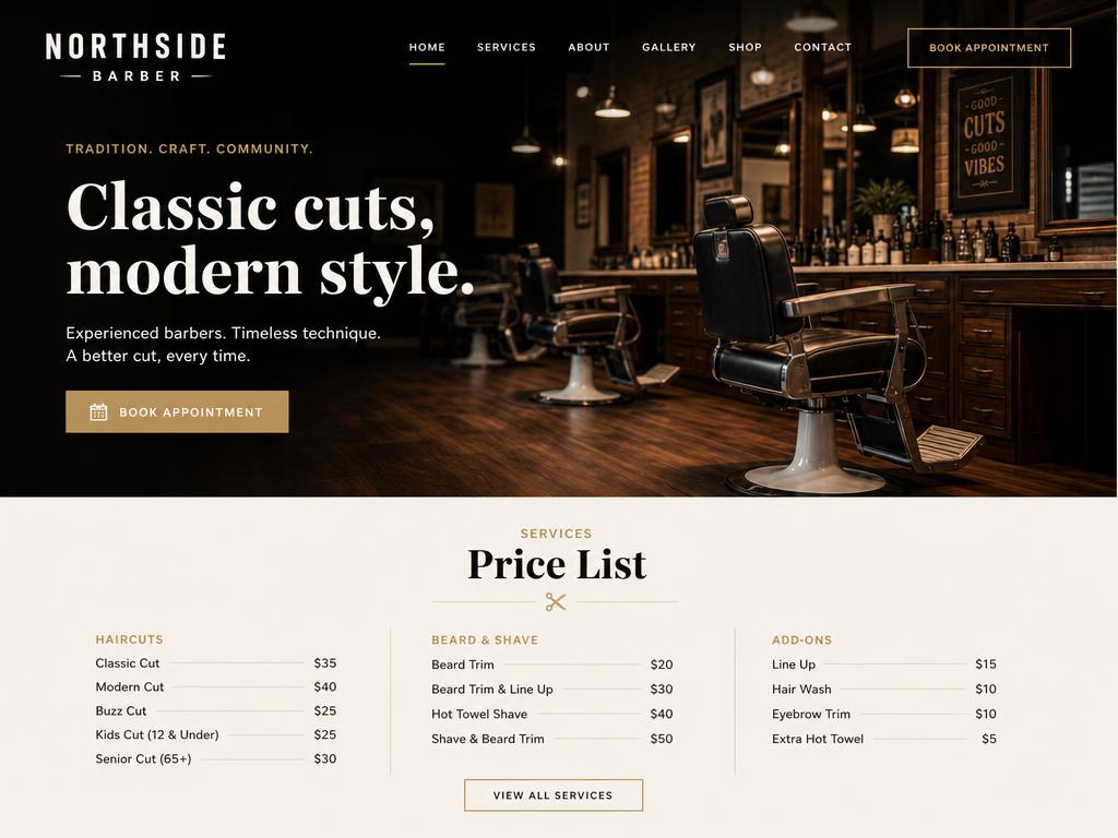 Northside Barber Co. — example Barber website built by CUBSYS