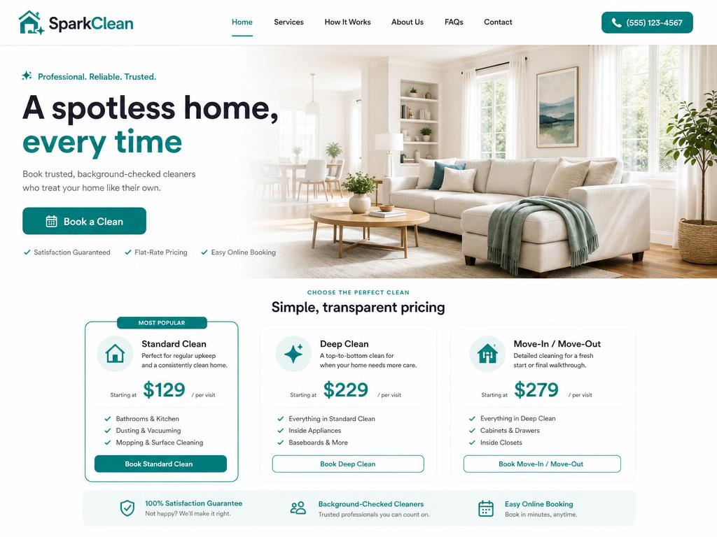 SparkClean Co. — example Cleaning website built by CUBSYS