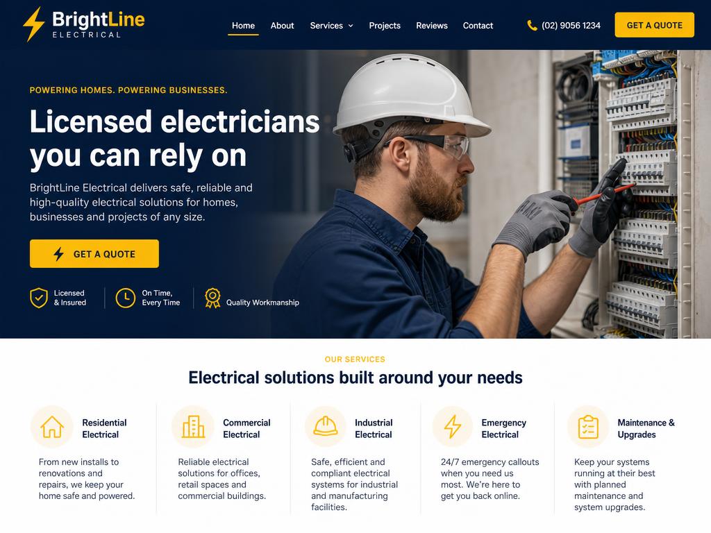 BrightLine Electrical — example Electrical website built by CUBSYS