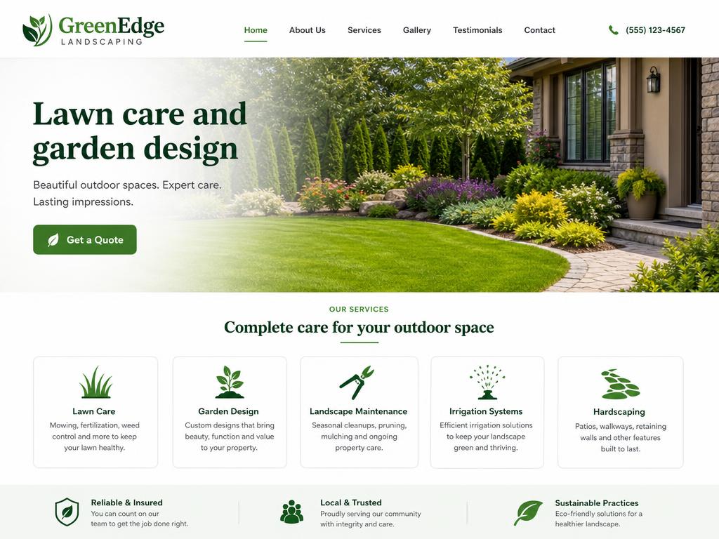 GreenEdge Landscaping — example Landscaping website built by CUBSYS