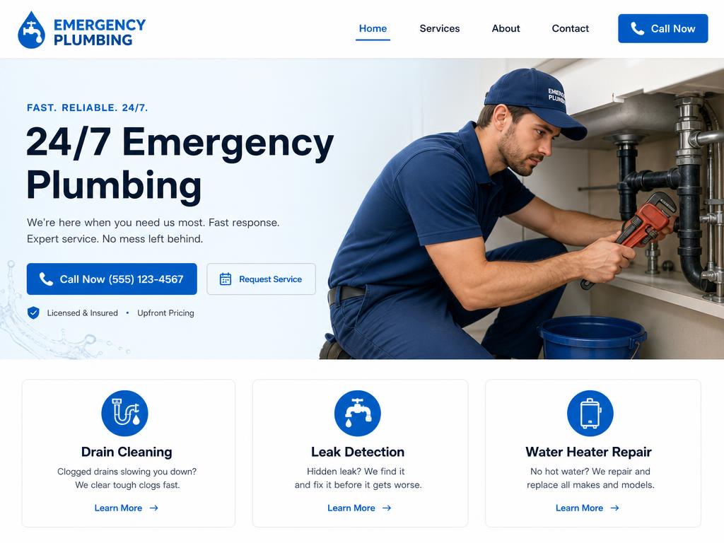 RapidFlow Plumbing — example Plumbing website built by CUBSYS